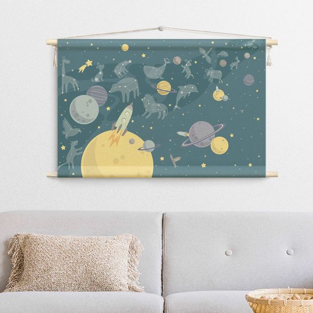 wall hanging decor Planets With Zodiac And Rockets