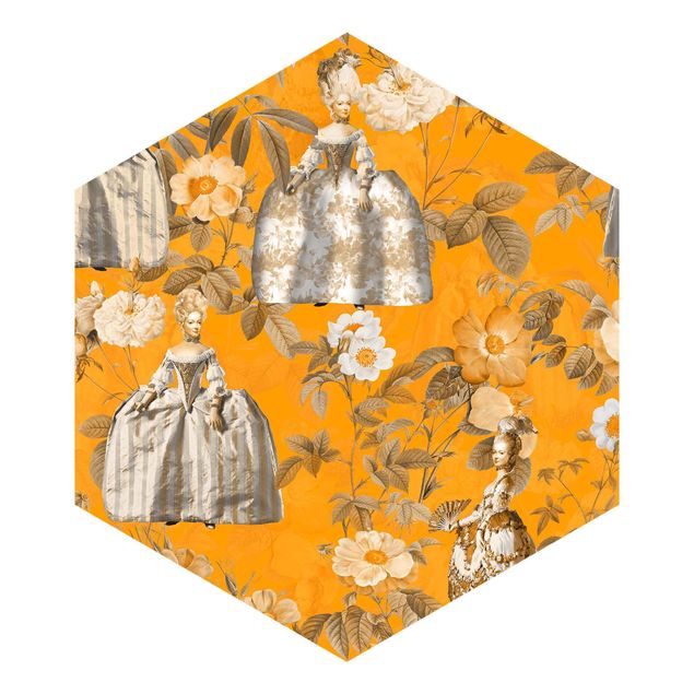 Self-adhesive hexagonal pattern wallpaper - Opulent Dress In The Garden On Orange