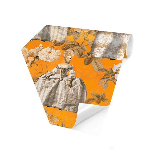 Self-adhesive hexagonal pattern wallpaper - Opulent Dress In The Garden On Orange