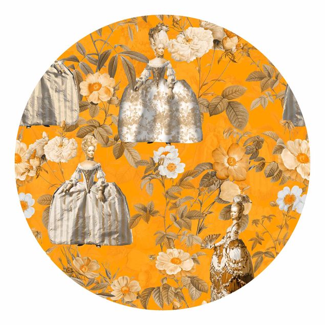 Self-adhesive round wallpaper - Opulent Dress In The Garden On Orange
