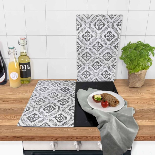 Stove top covers - Portuguese Vintage Ceramic Tiles - Silves Black And White