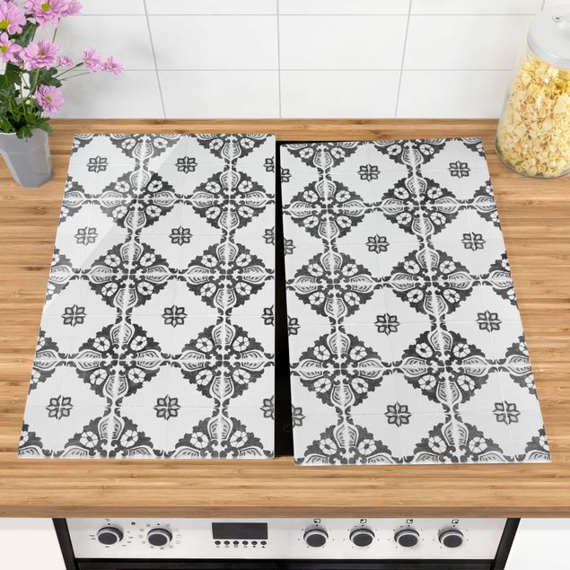 Stove top covers - Portuguese Vintage Ceramic Tiles - Sintra Black And White