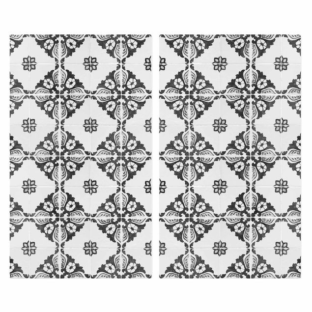 Stove top covers - Portuguese Vintage Ceramic Tiles - Sintra Black And White