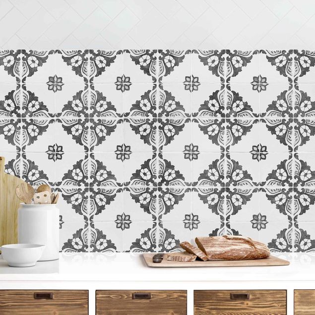 Kitchen splashback black and white Portuguese Vintage Ceramic Tiles - Sintra Black And White
