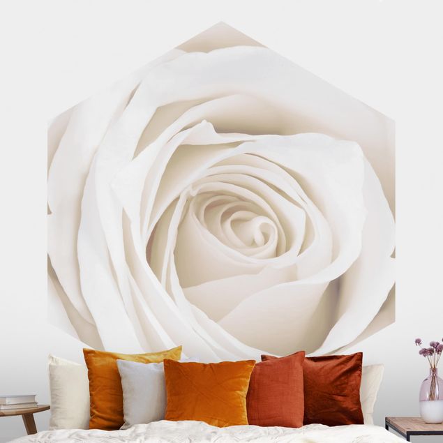 Self-adhesive hexagonal wall mural Pretty White Rose