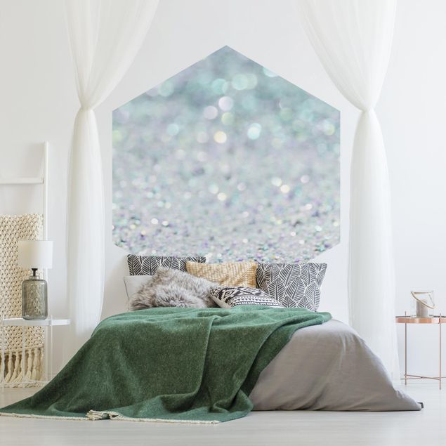 Self-adhesive hexagonal wall mural - Princess Glitter Landscape In Mint Colour
