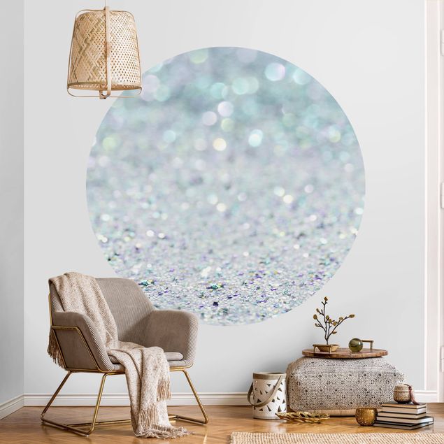 Self-adhesive round wallpaper - Princess Glitter Landscape In Mint Colour