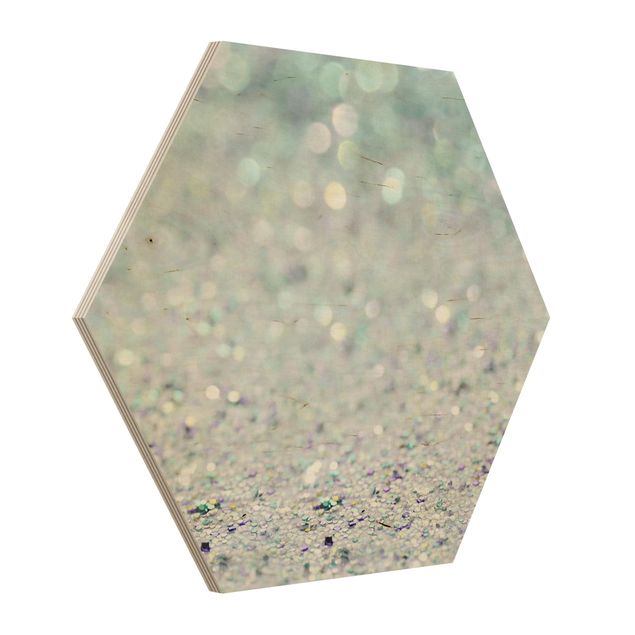 Wooden hexagon - Princess Glitter Landscape In Mint Colour