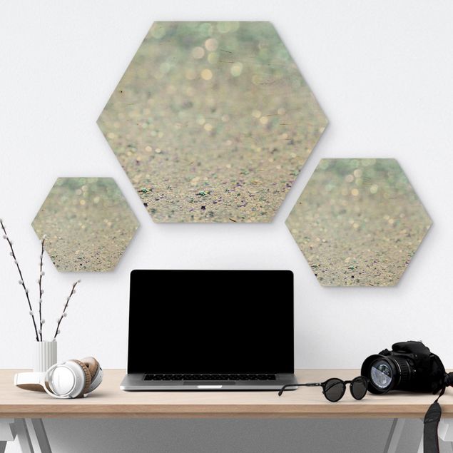 Wooden hexagon - Princess Glitter Landscape In Mint Colour