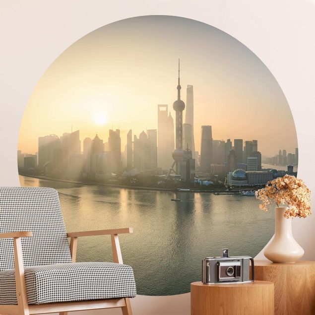 Self-adhesive round wallpaper - Pudong At Dawn