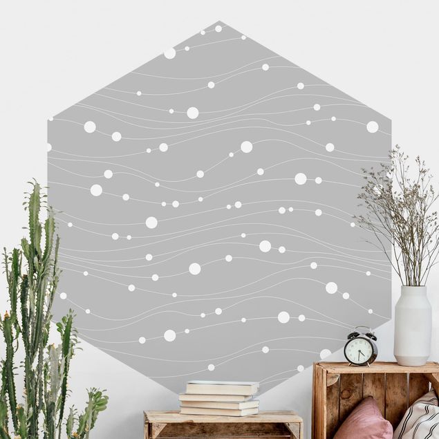 Hexagonal wall mural Dots On Wave Pattern In Front Of Gray