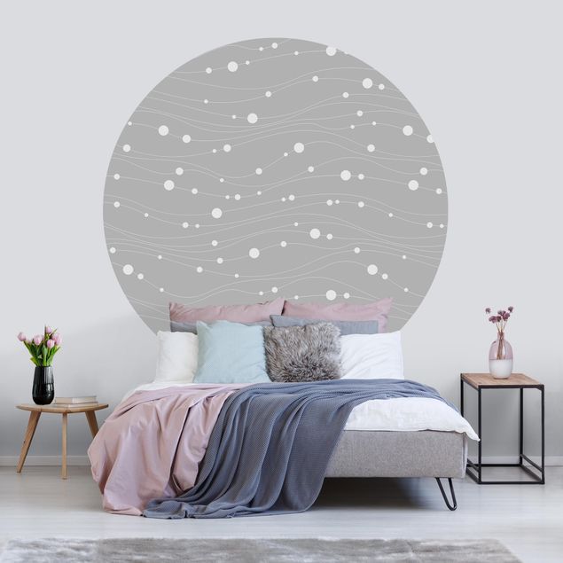 Self-adhesive round wallpaper - Dots On Wave Pattern In Front Of Grey