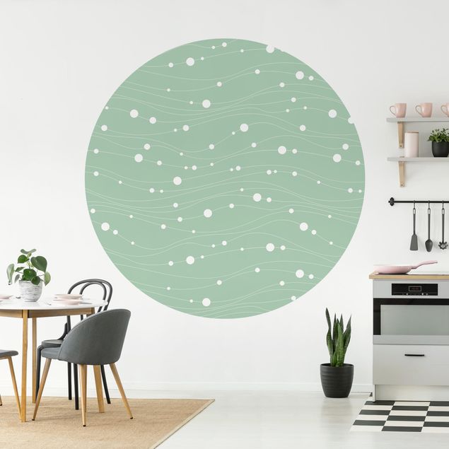 Self-adhesive round wallpaper - Dots On Wave Pattern In Front Of Mint