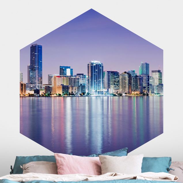 Self-adhesive hexagonal wall mural Purple Miami Beach