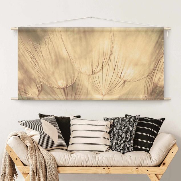 modern tapestry wall hanging Dandelions Close-Up In Cozy Sepia Tones