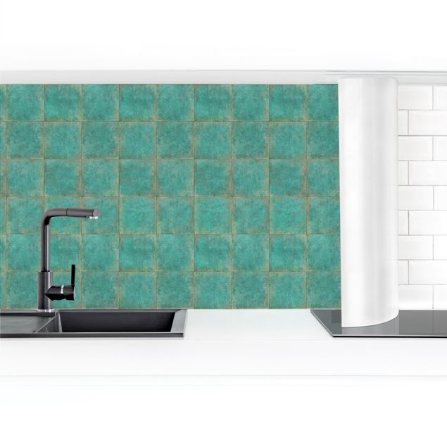 Kitchen wall cladding - Square Tiles in turquoise