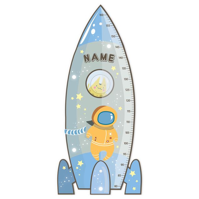 Wooden height chart for kids - Rocket blue with custom name