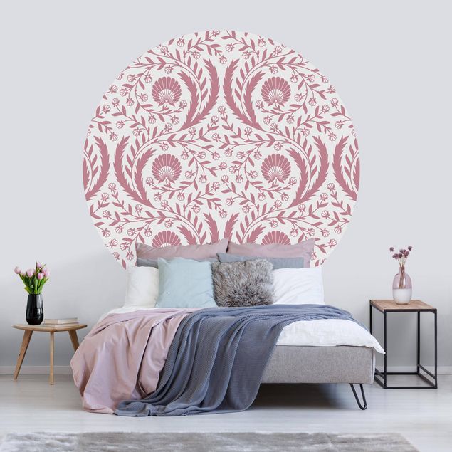 Self-adhesive round wallpaper - Tendrils with Fan Flowers in Antique Pink