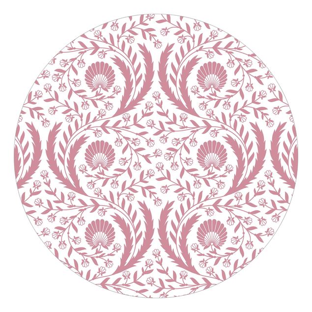 Self-adhesive round wallpaper - Tendrils with Fan Flowers in Antique Pink