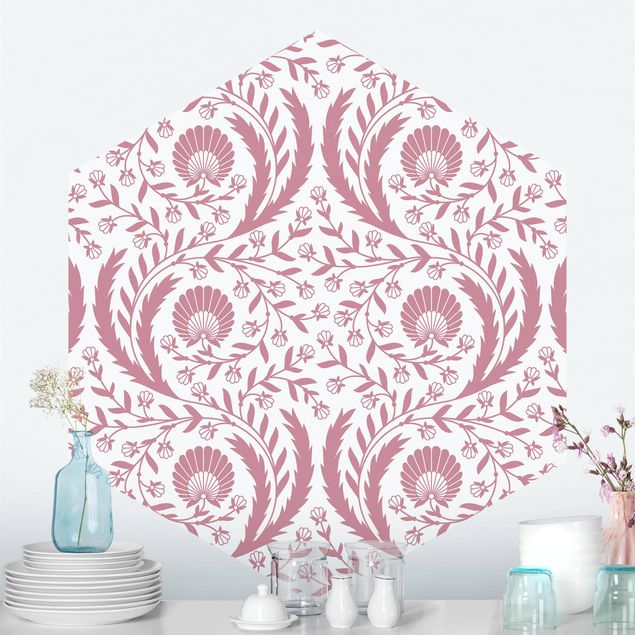 Wallpapers Tendrils with Fan Flowers in Antique Pink