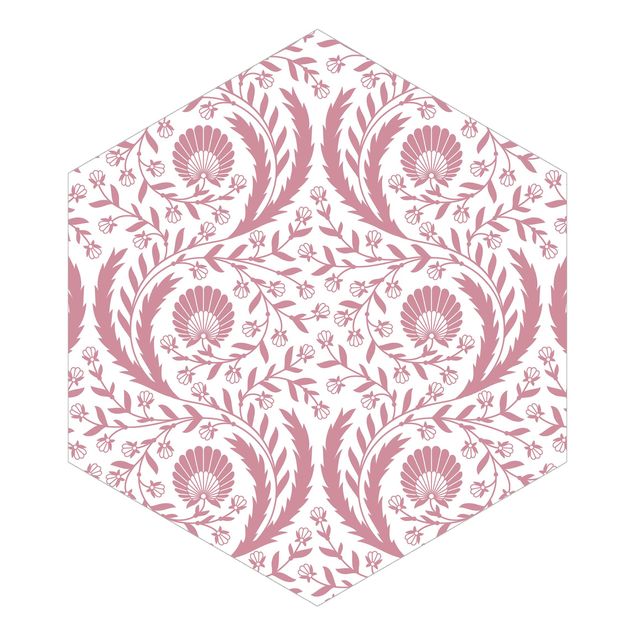 Self-adhesive hexagonal pattern wallpaper - Tendrils with Fan Flowers in Antique Pink