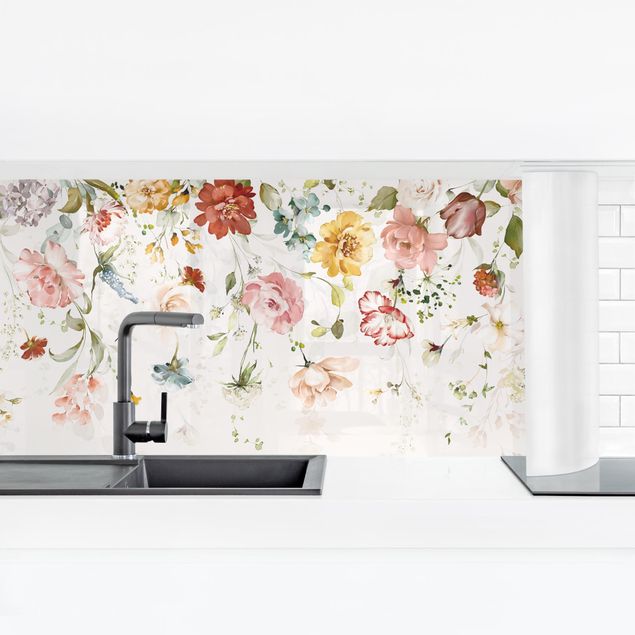 Kitchen wall cladding - Trailing Flowers Watercolour
