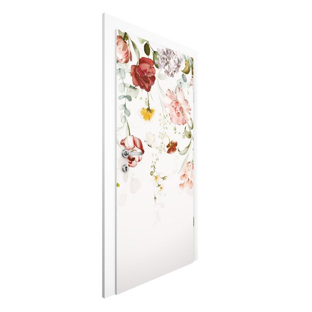 Door wallpaper - Trailing Flowers Watercolour