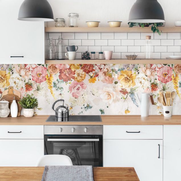 Kitchen splashbacks Trailing Flowers Watercolour Vintage