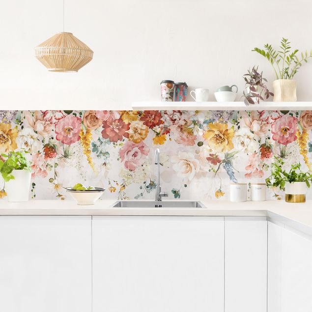 Kitchen wall cladding - Trailing Flowers Watercolour Vintage