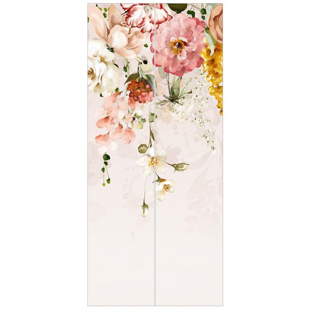 Door wallpaper - Trailing Flowers Watercolour Vintage