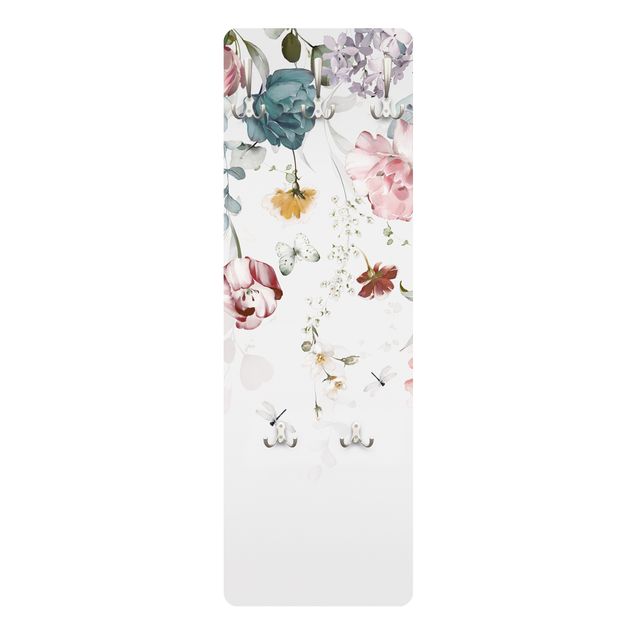 Coat rack modern - Tendril Flowers with Butterflies Watercolour