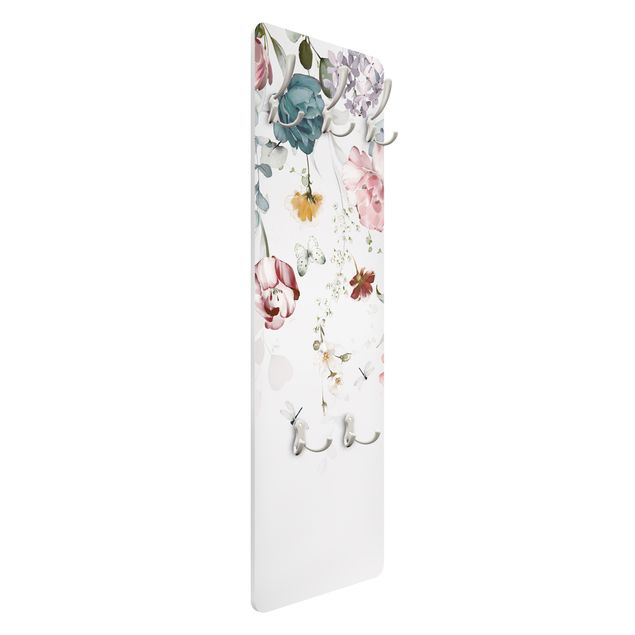 Coat rack modern - Tendril Flowers with Butterflies Watercolour