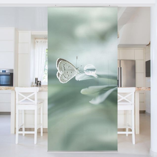 Room divider - Butterfly And Dew Drops In Pastel Green