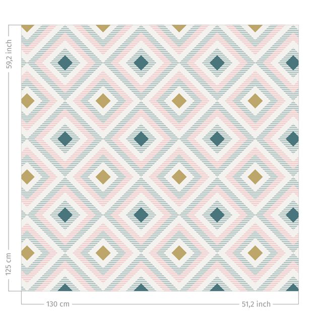 Modern Curtains Rhombic Pattern With Stripes In Shades Of Pink And Blue