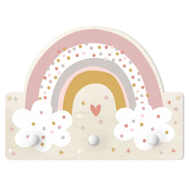 Coat rack for children - Rainbow With Clouds Pink
