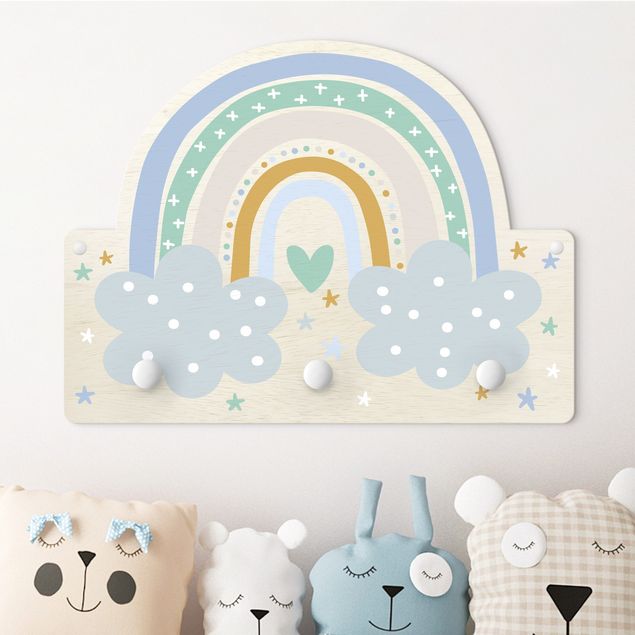 Coat rack for children - Rainbow With Clouds Turquoise