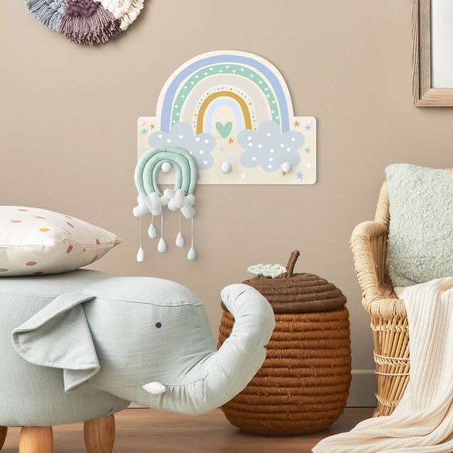 Coat rack for children - Rainbow With Clouds Turquoise