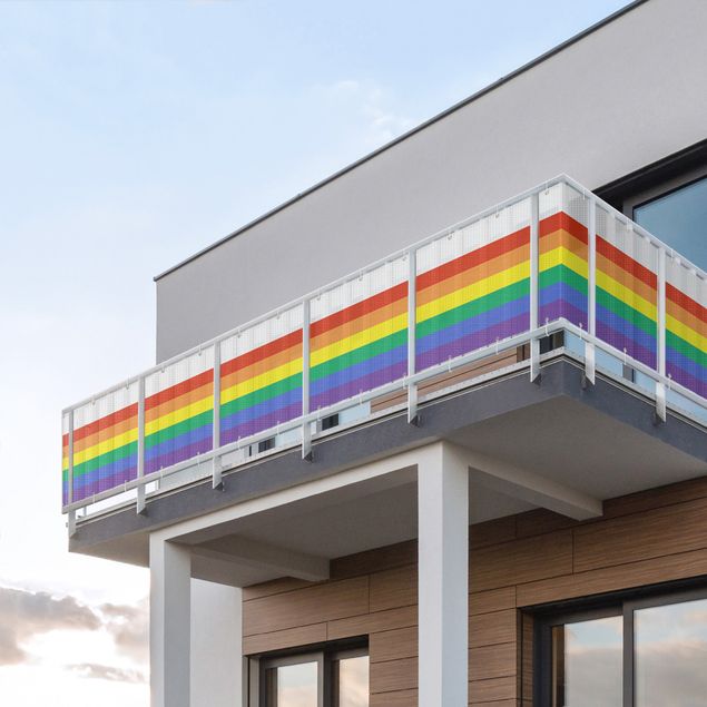 Balcony privacy screen stormproof Rainbow Stripes