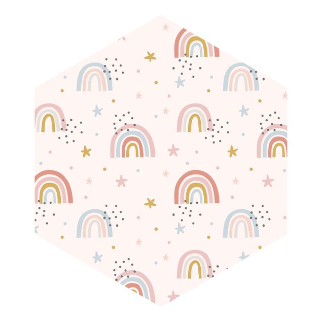 Self-adhesive hexagonal pattern wallpaper - Rainbow World With Stars And Dots