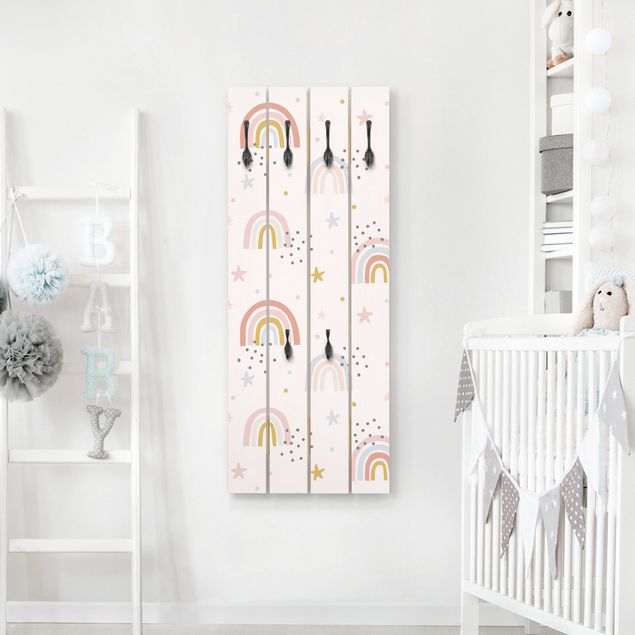 Wooden coat rack - Rainbow World With Stars And Dots