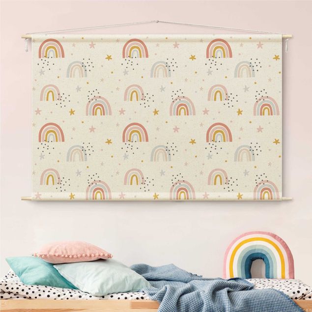 modern wall tapestry Rainbow World With Stars And Dots