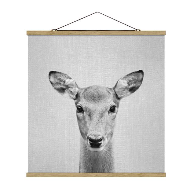 Fabric print with poster hangers - Roe Deer Rita Black And White - Square 1:1