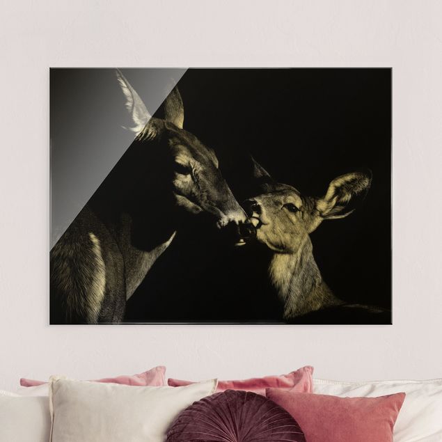 Glass print - Deer On Black - Landscape format