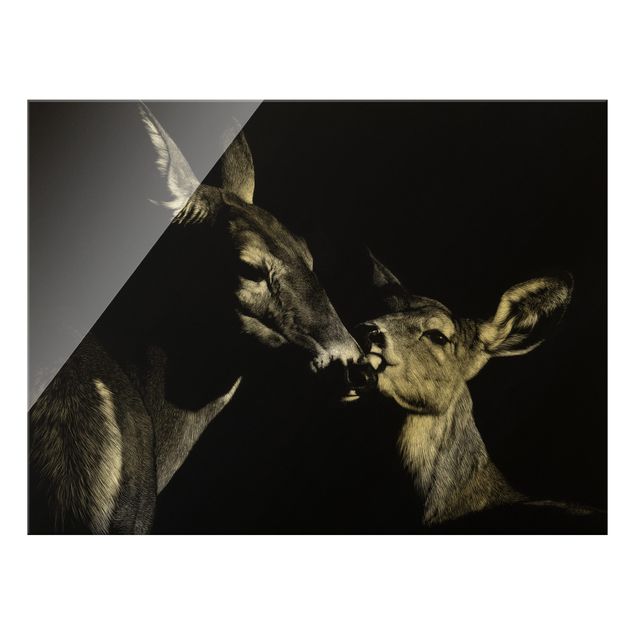 Glass print - Deer On Black - Landscape format