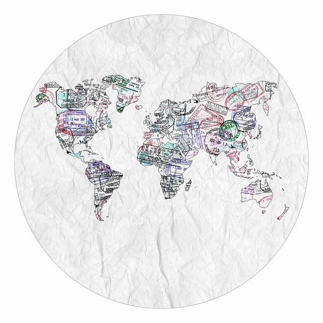 Self-adhesive round wallpaper - Passport Stamp World Map
