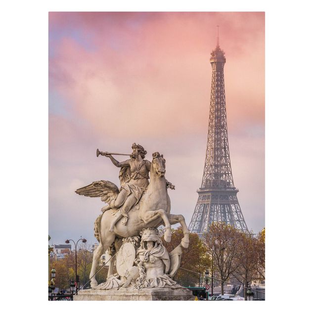 Print on canvas - Statue Of Horseman In Front Of Eiffel Tower
