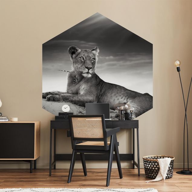 Self-adhesive hexagonal pattern wallpaper - Resting Lion