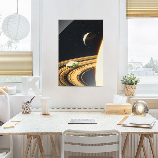 Glass print - Retro Collage - Saturn Highway