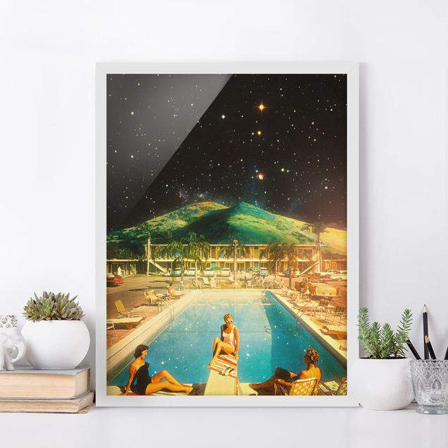 Framed poster - Retro Collage - Space Pool