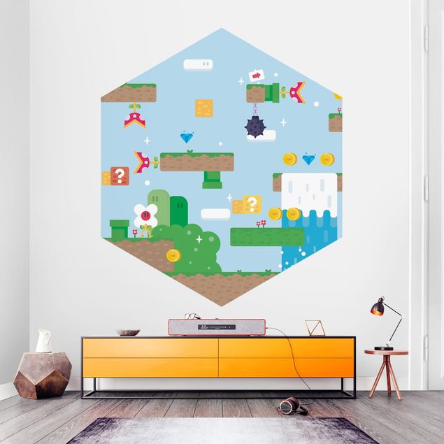 Self-adhesive hexagonal wall mural - Classical Retro Game